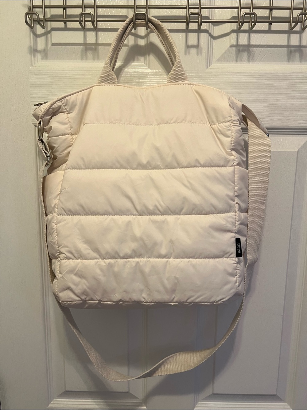 KALIDI Quilted Puffer Tote Bag in Cream - Convertible Shoulder Strap. NWOT